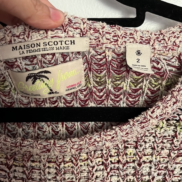 Scotch and Soda Striped Knit Crewneck Sweater with Leather Shoulder Panels - Picture 5 of 6